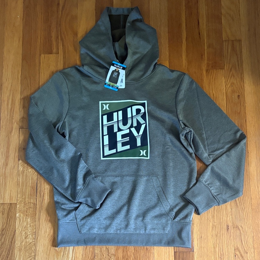 Hurley Olive Gray Pullover Hoodie with Mint Logo